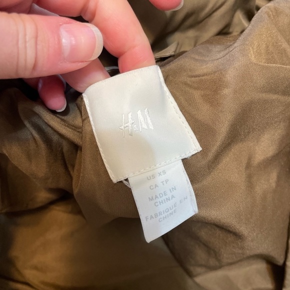 H&M hooded puffer midi brownish green coat jacket size XS - Picture 7 of 7